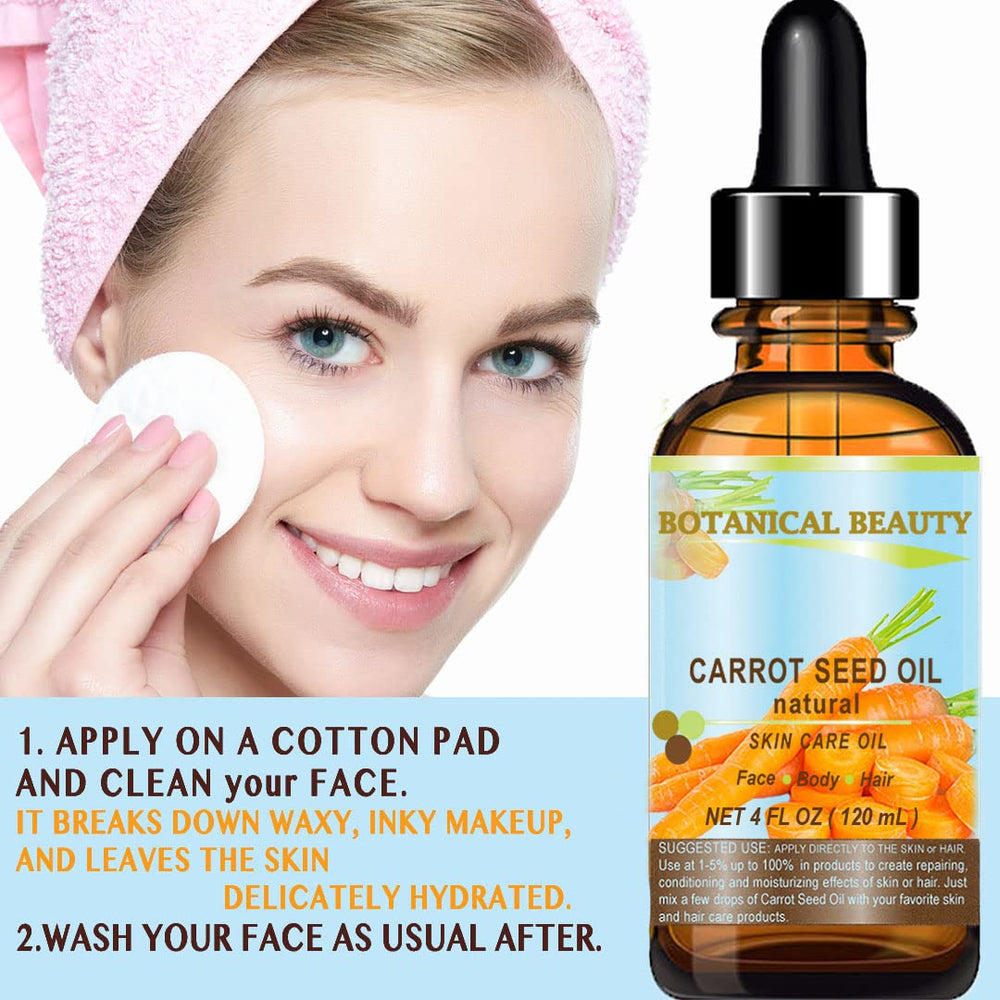 Botanical Beauty carrot seed oil applied to hair ends to reduce split ends.