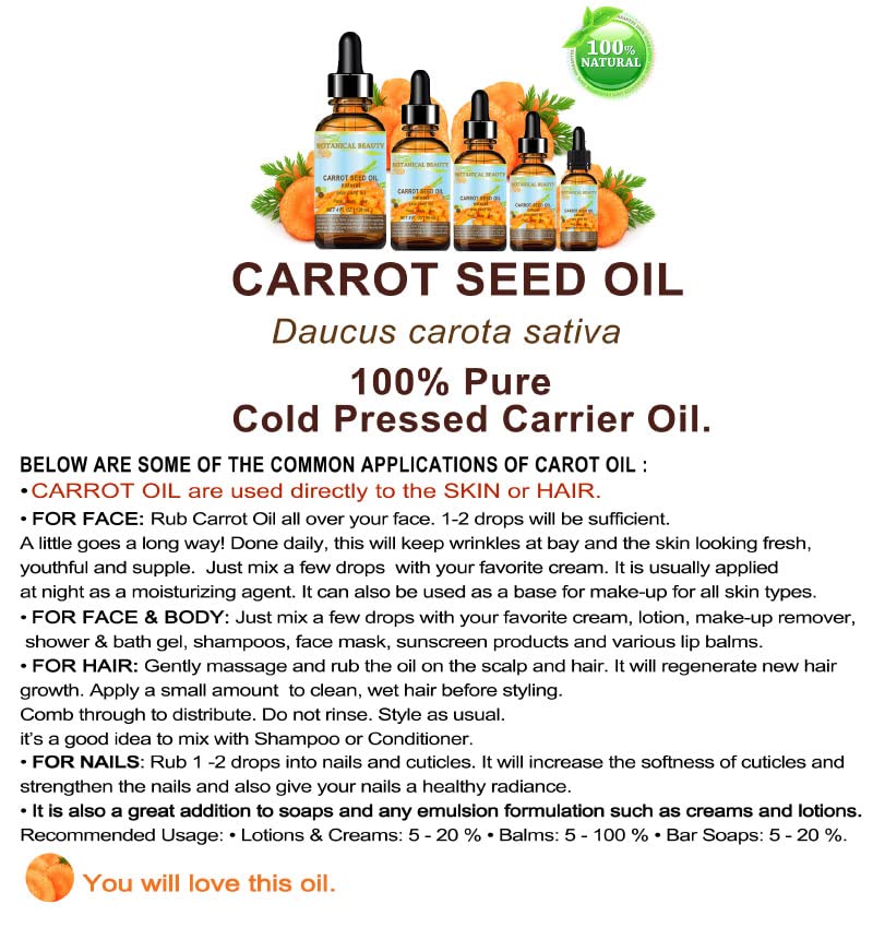 Botanical Beauty carrot seed oil used in daily care for lips and face.