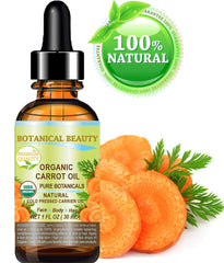 Pouring Botanical Beauty Carrot Seed Oil shows its light, fast-absorbing texture.