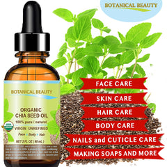 Botanical Beauty Chia Seed Oil applied to the face for quick absorption.