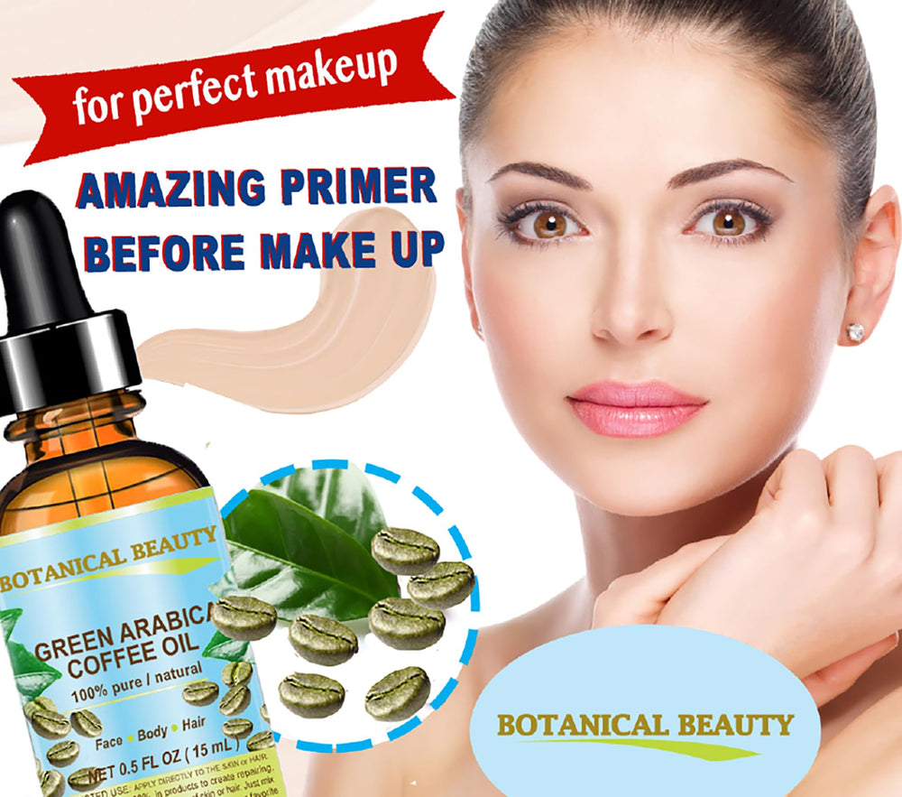Botanical Beauty Green Arabica Coffee Oil on skin, smoothing and elasticity support.