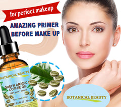 Botanical Beauty Green Arabica Coffee Oil on skin, smoothing and elasticity support.