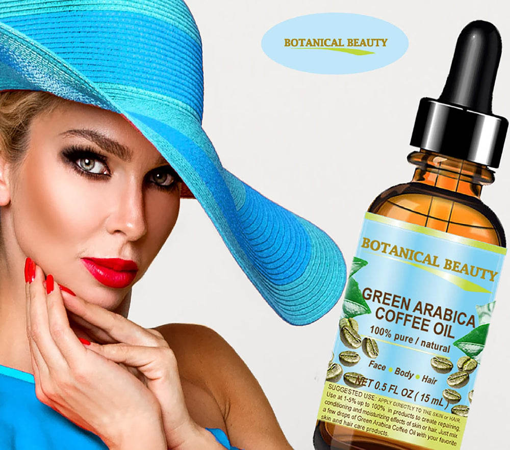 Botanical Beauty Green Arabica Coffee Oil on hair, reducing frizz and shine.