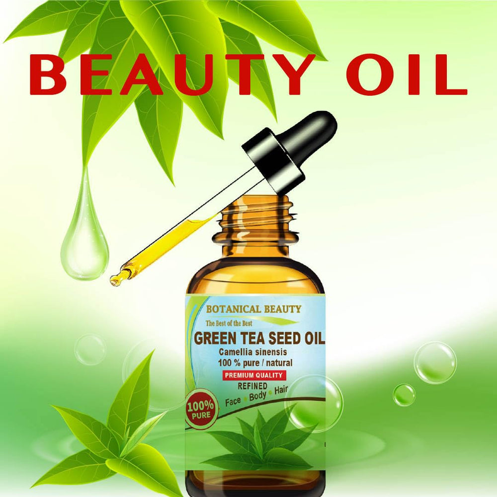 Botanical Beauty Green Tea Seed Oil hair care for shine and moisture.