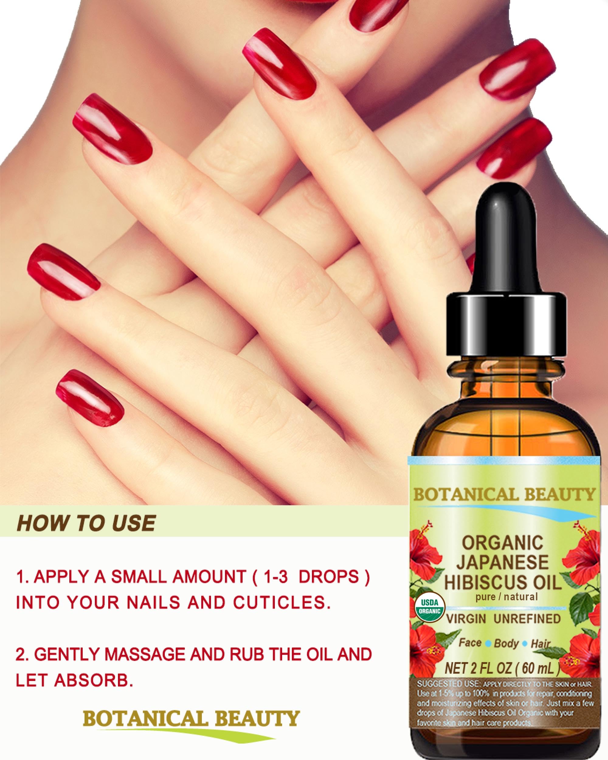 Botanical Beauty Hibiscus Oil on skin, ideal for massage and hydration.