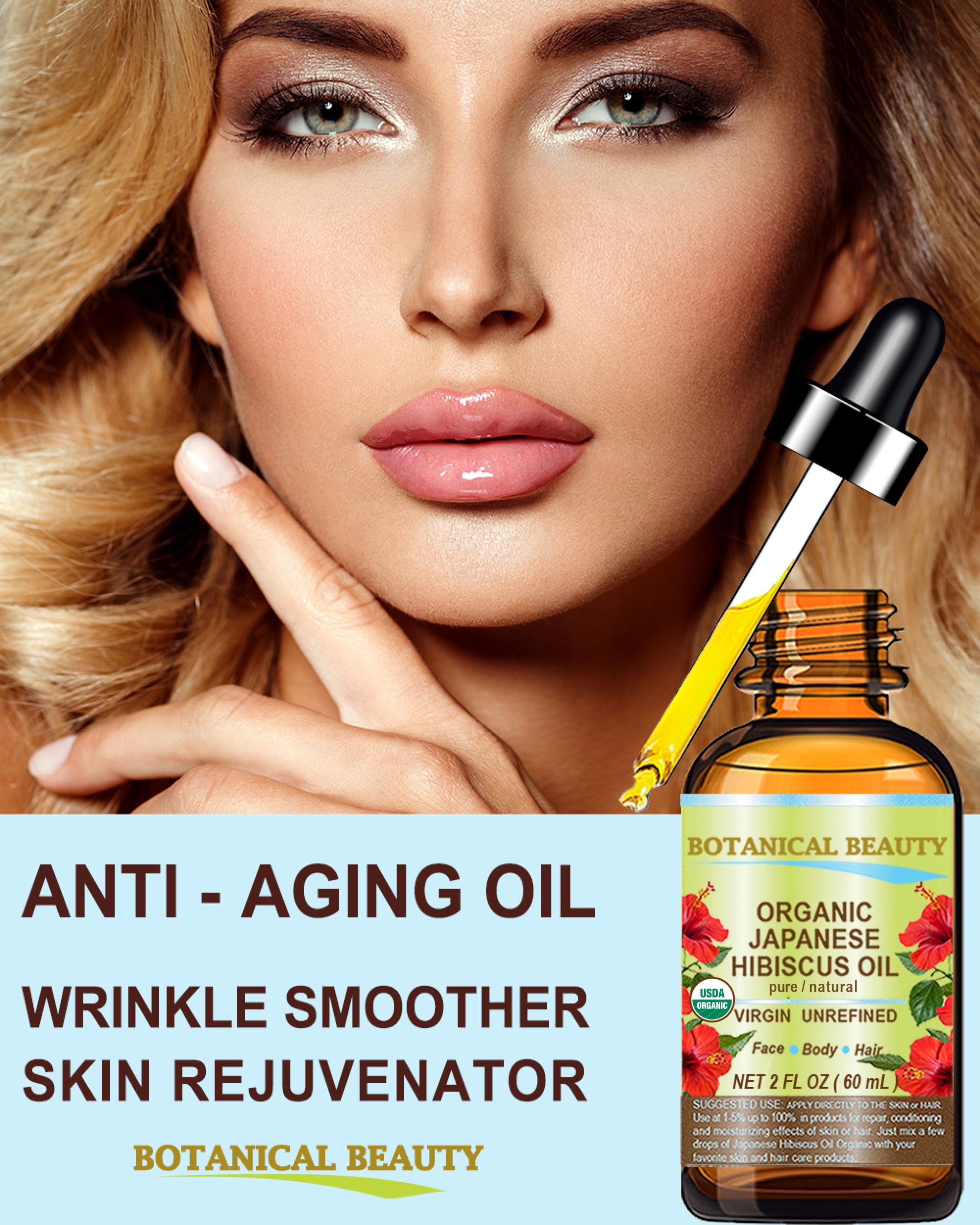 Botanical Beauty Hibiscus Oil vitamins and nutrients, cold-pressed for skin care.