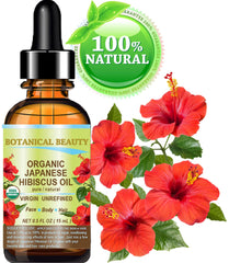 Botanical Beauty Hibiscus Oil jar close-up, rich nutrients and quick absorption.