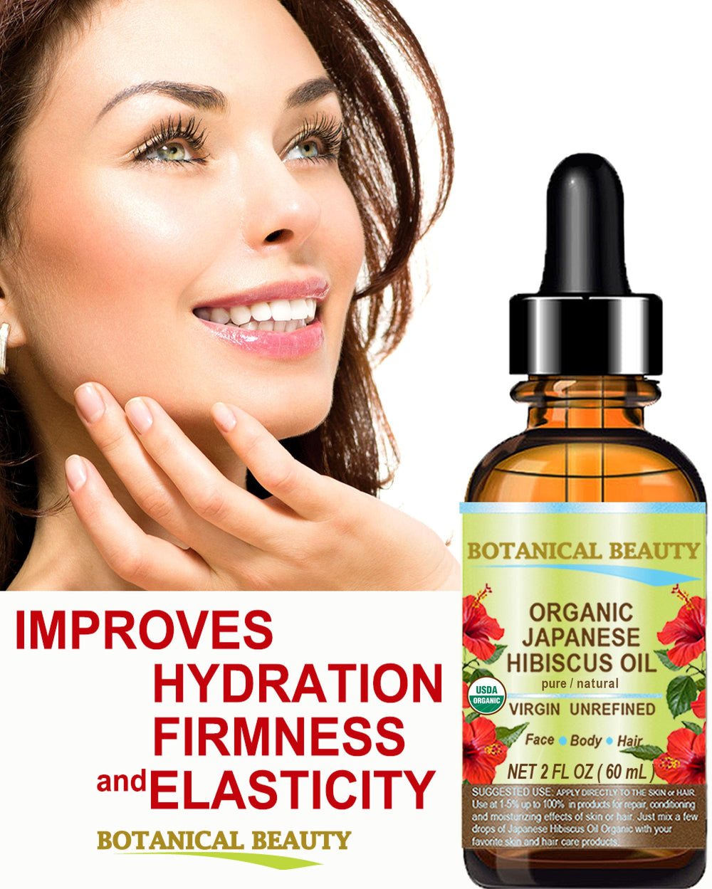 Botanical Beauty Hibiscus Oil on dry skin, helps soften moisture balance.