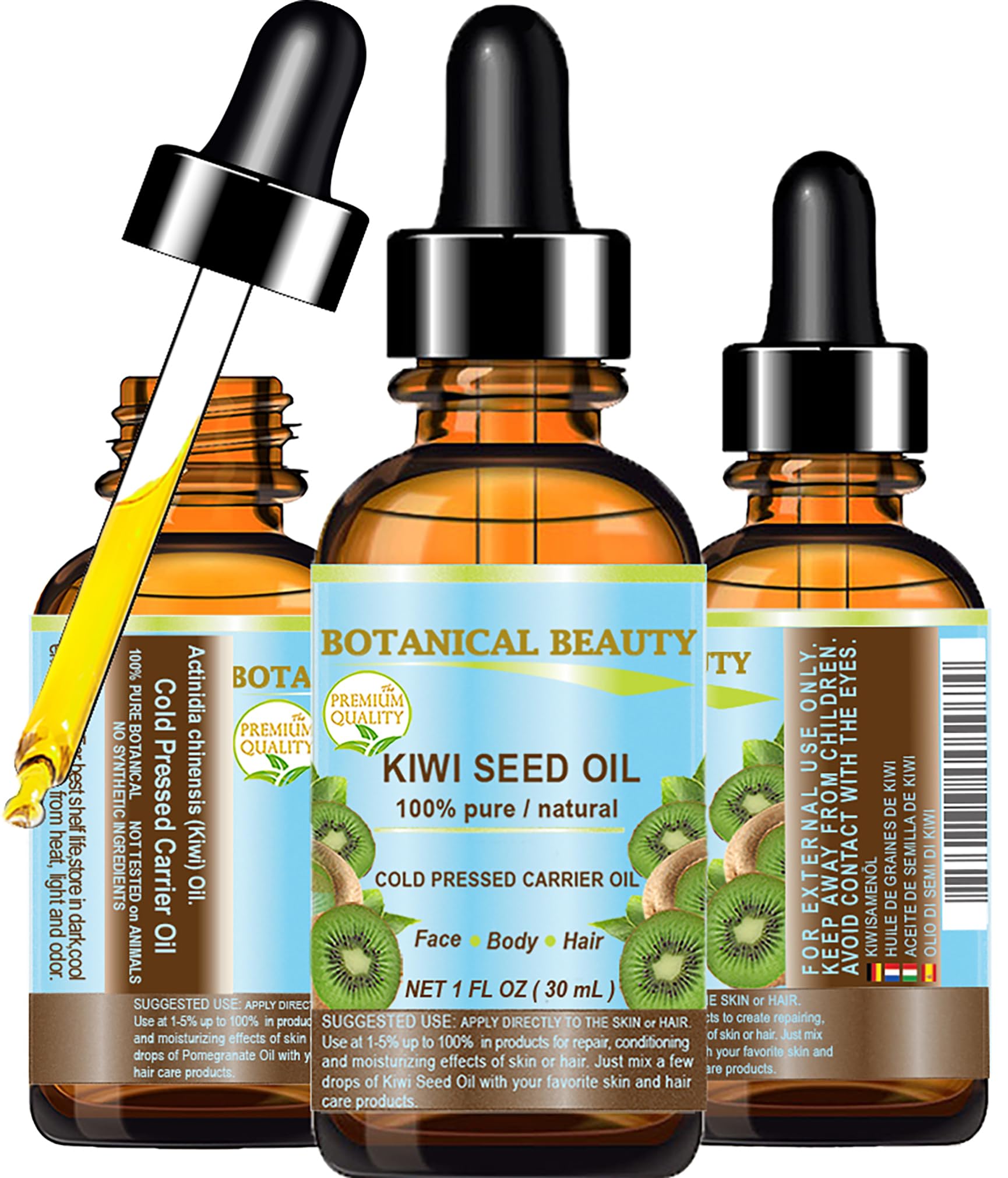 Botanical Beauty Kiwi Seed Oil bottle ready for skincare routine