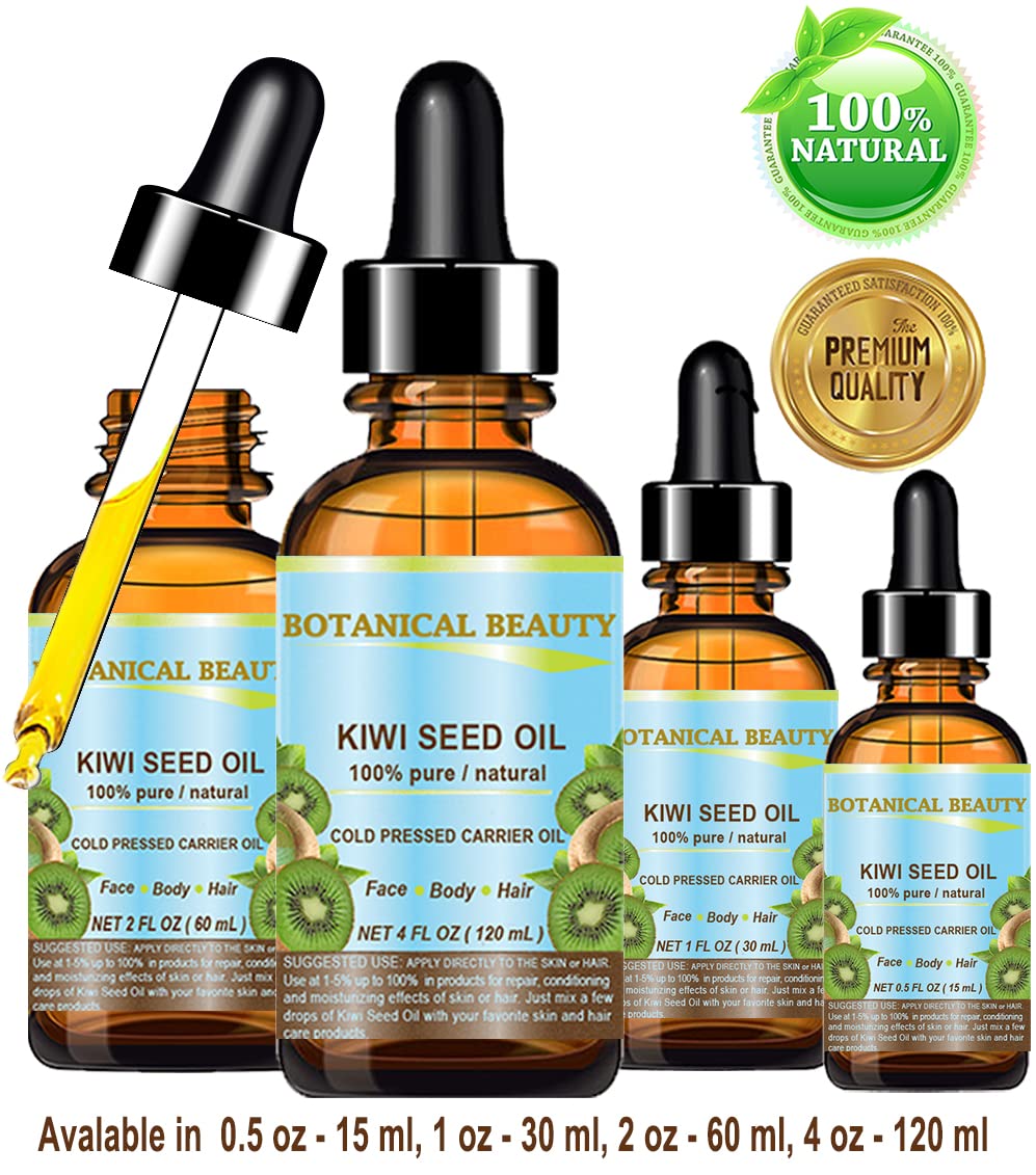 Botanical Beauty Kiwi Seed Oil ingredients map showing natural vitamin C and E benefits
