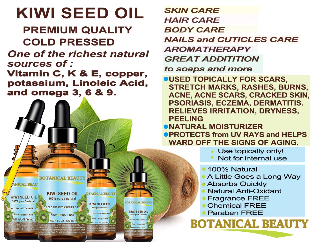 Kiwi Seed Oil applied to hair for shine and smoothness