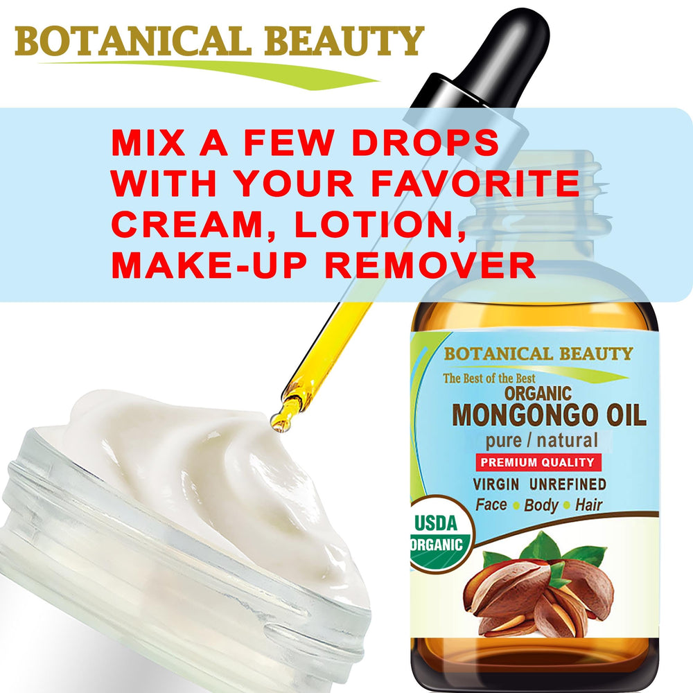 Botanical Beauty Mongongo Oil closeup reveals rich, virgin, cold-pressed oil.