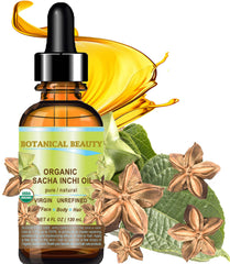 Botanical Beauty Organic Sacha Inchi Oil amber glass preserves freshness and purity.