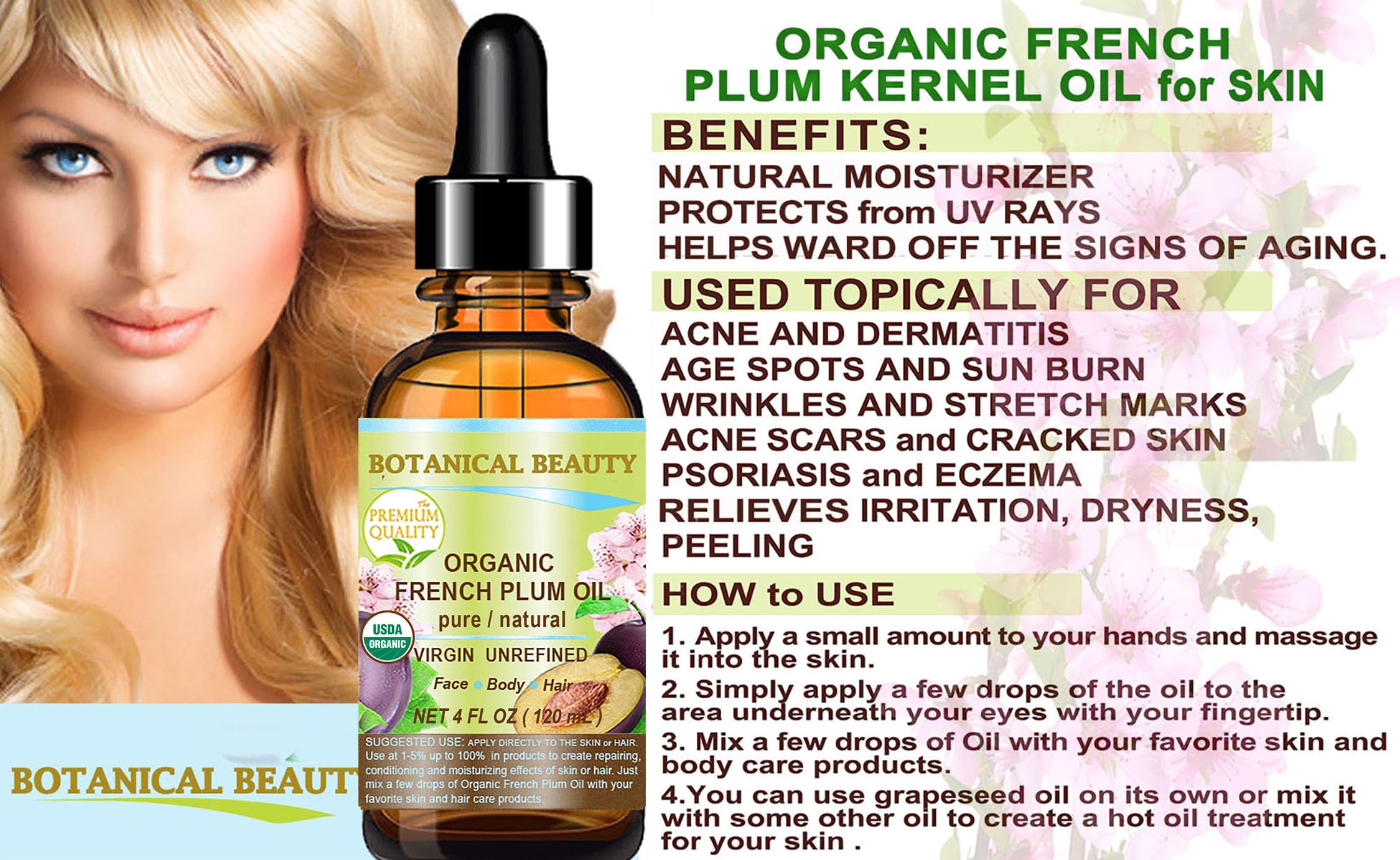 Botanical Beauty Plum Oil on face application for daily hydration