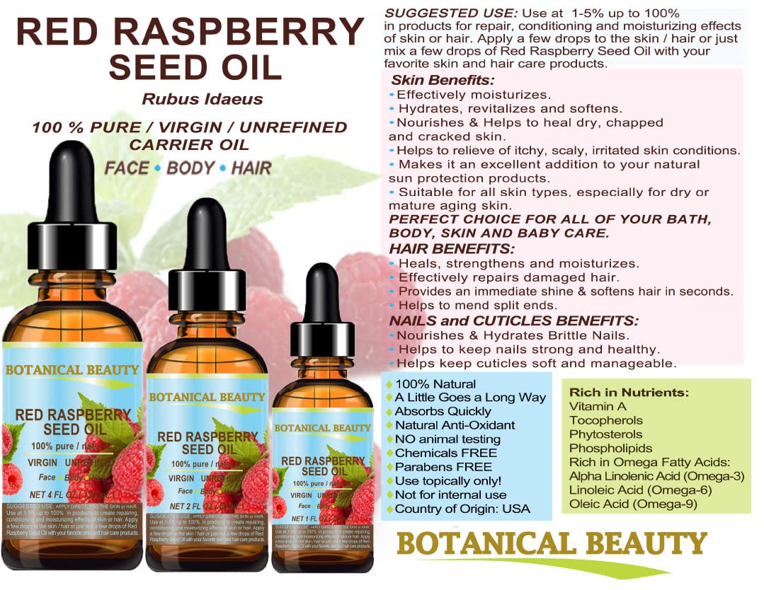 Botanical Beauty Red Raspberry Seed Oil skin closeup showing natural color and texture