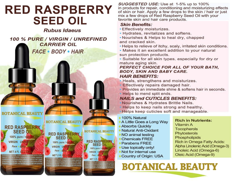 Botanical Beauty Red Raspberry Seed Oil skin closeup showing natural color and texture