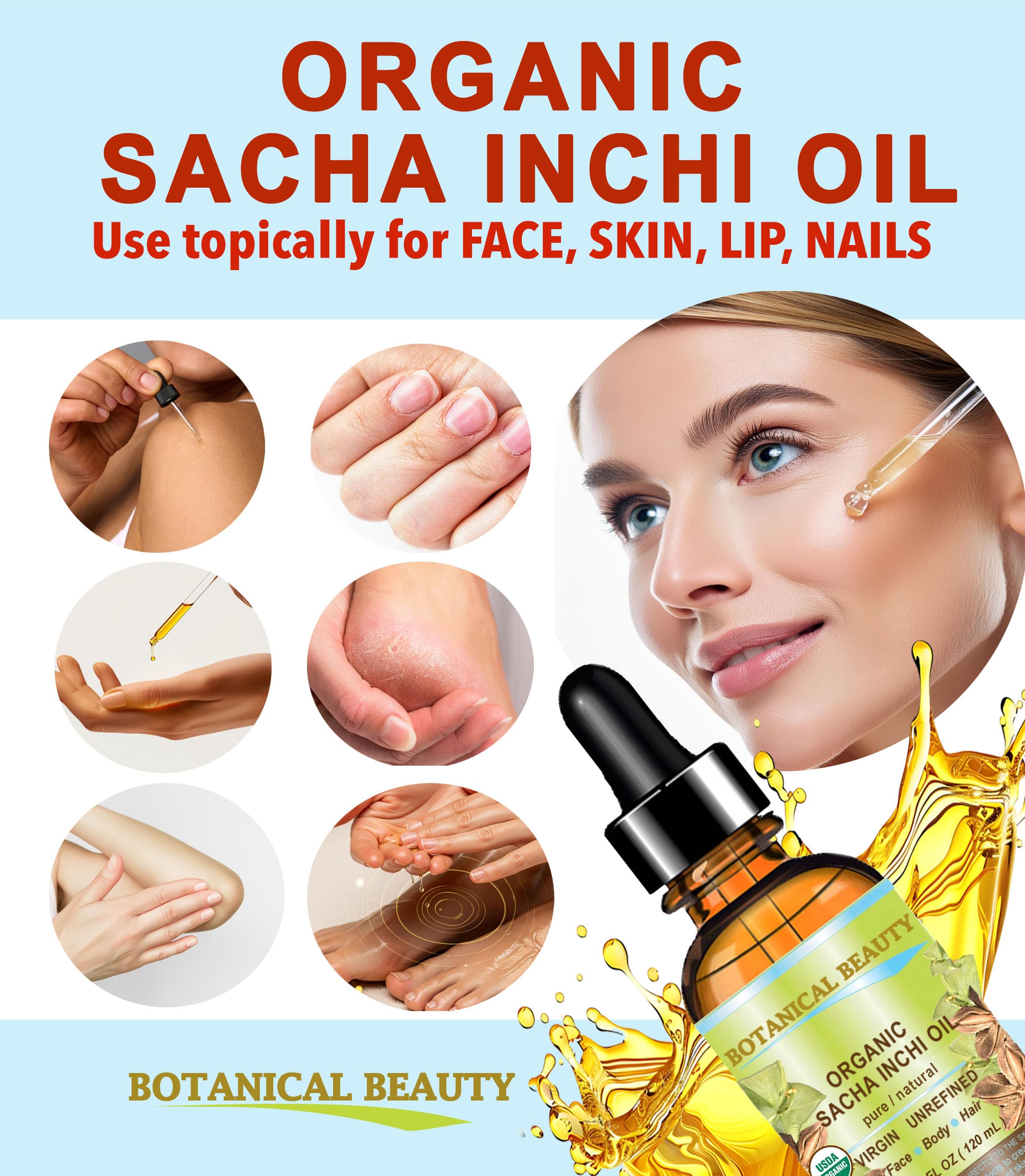 Botanical Beauty Sacha Inchi Oil after-bath application for soft skin.