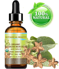 Botanical Beauty Sacha Inchi Oil ingredients emphasizing omega fatty acids and vitamins A and E.