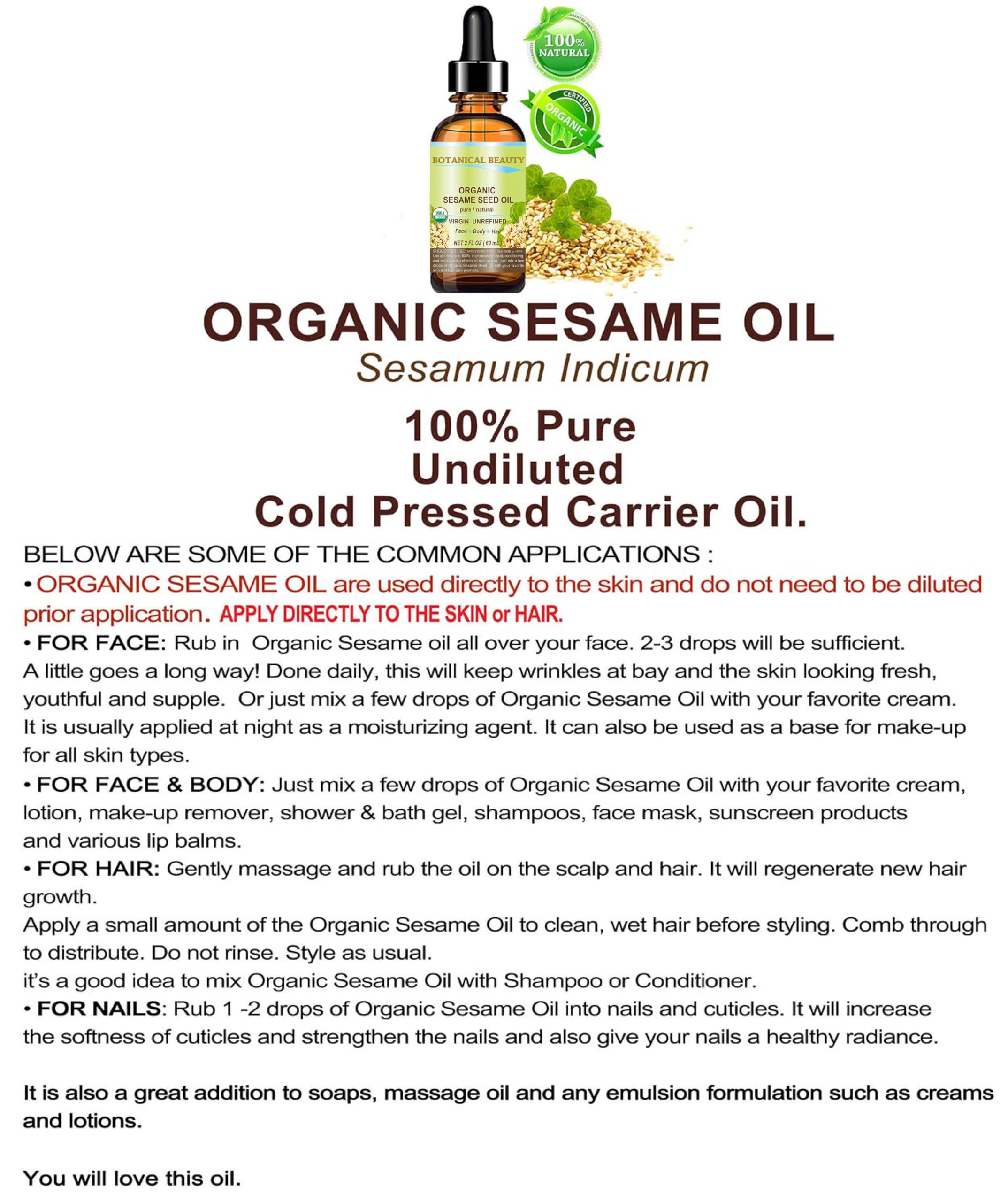 Botanical Beauty sesame seed oil used in massage offers a soothing carrier oil.