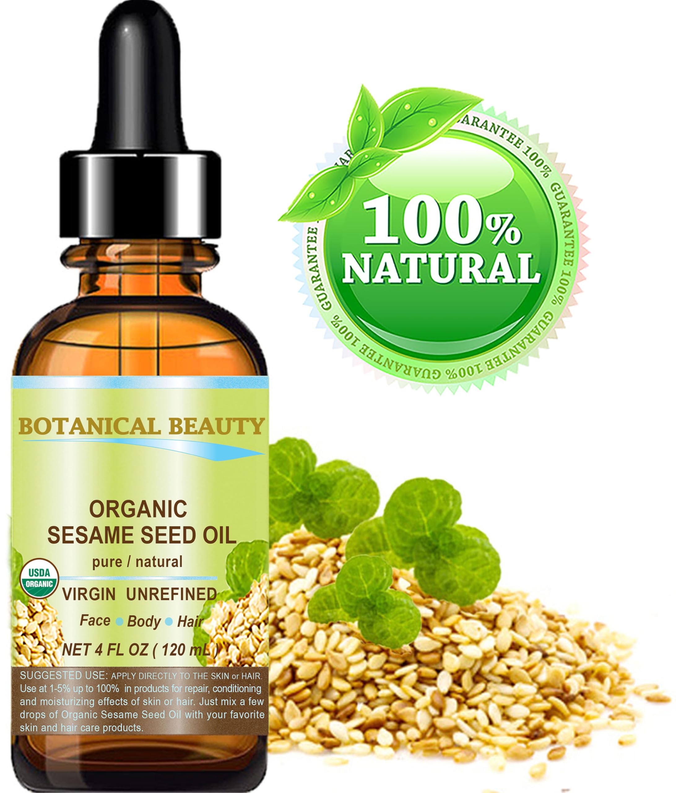 Botanical Beauty sesame seed oil pour demonstrates quick absorption without greasiness.