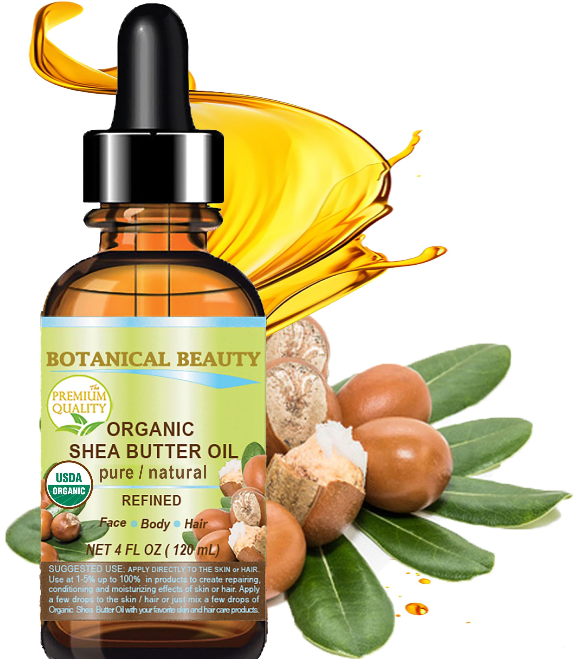 Texture close-up shows rich, lightweight shea oil for skin