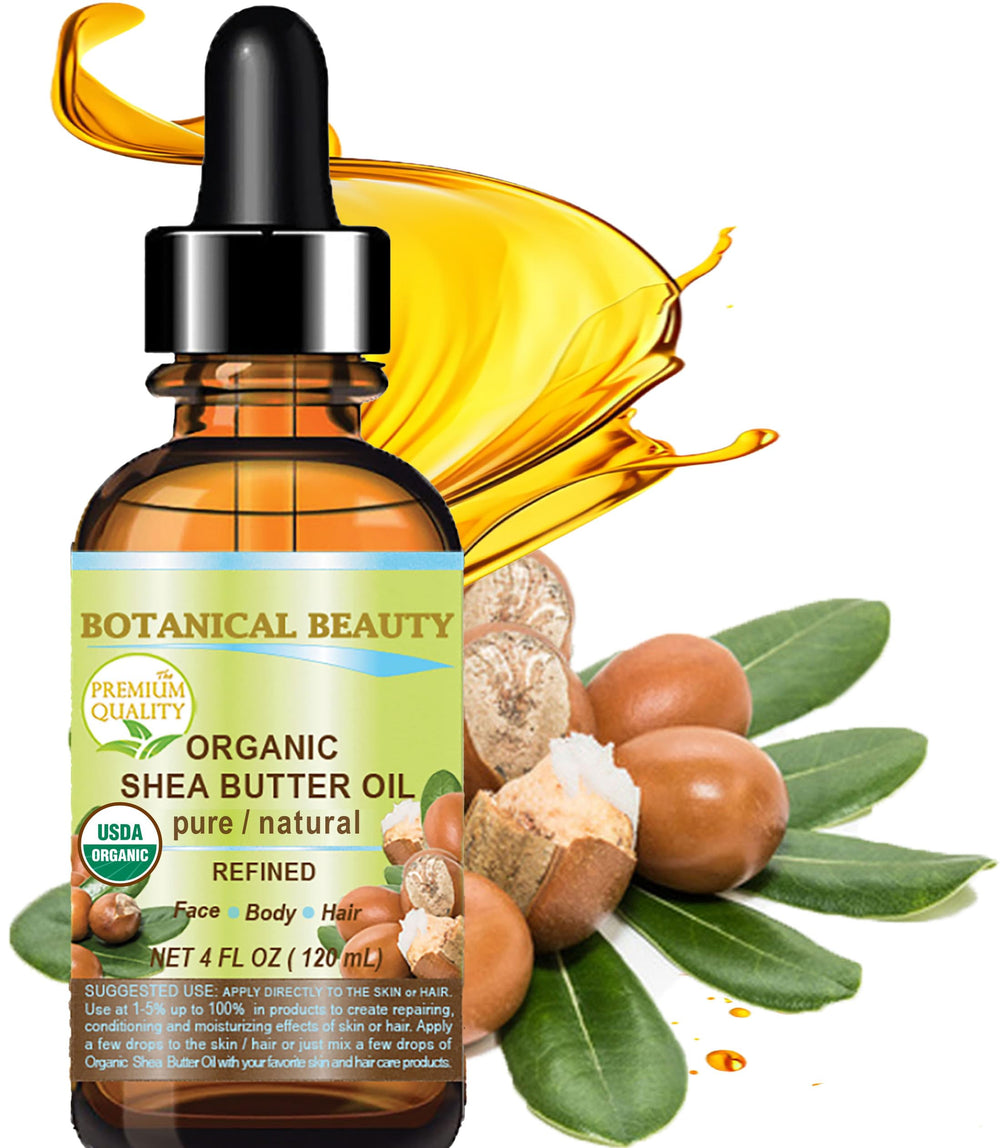 Texture close-up shows rich, lightweight shea oil for skin