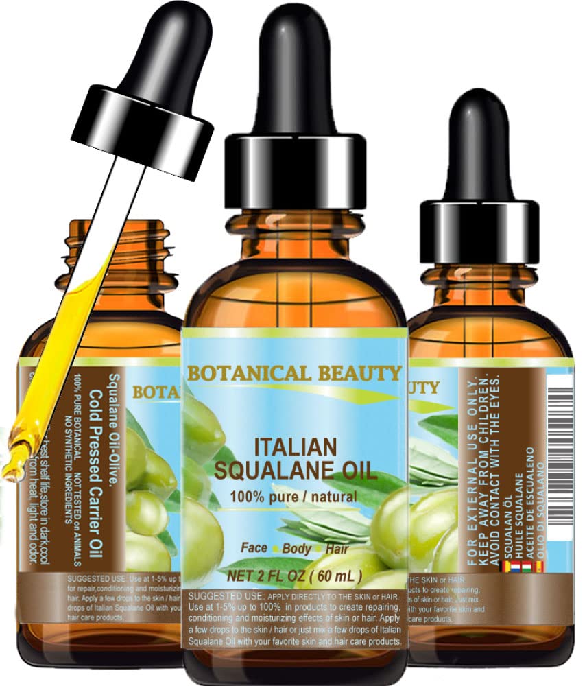 Botanical Beauty Squalane bottle shows olive derived hydration for the skin.