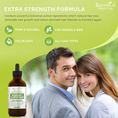Botanical Green Care biotin-infused oil bottle highlights nourishing ingredients for thinning hair.