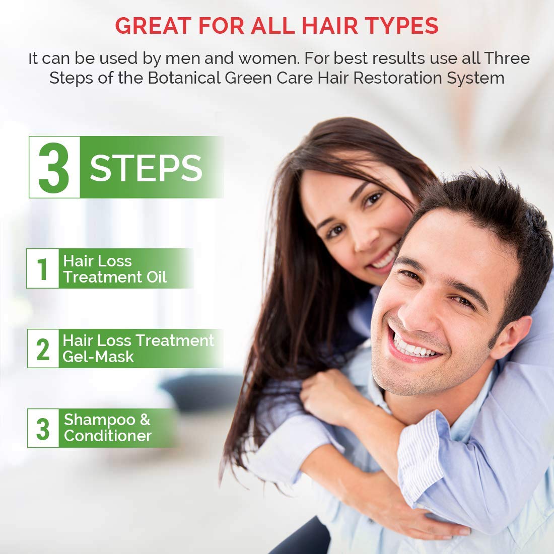 Graphic illustrating a fuller-looking hair result with Botanical Green Care serum