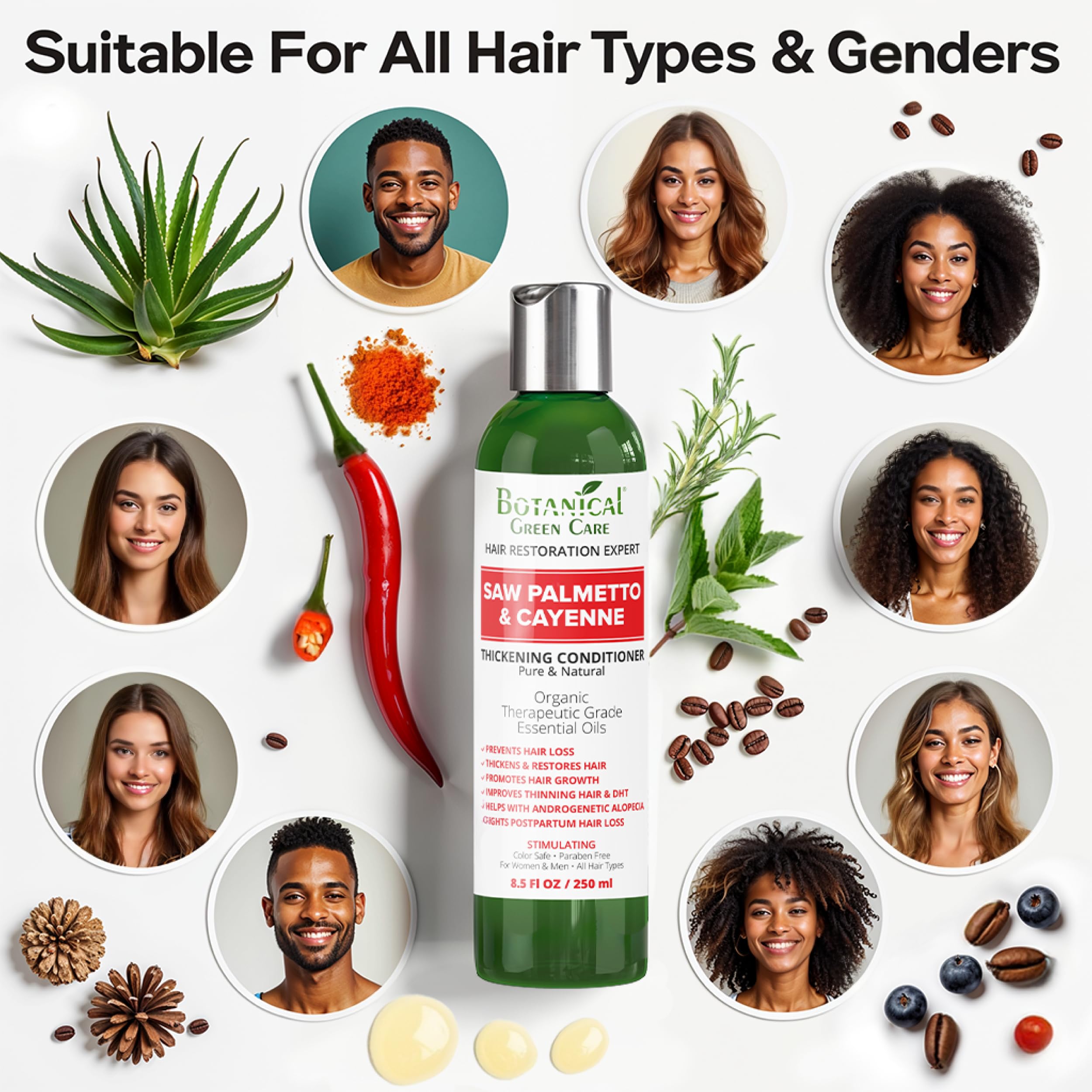 Shiny, smooth hair after applying Botanical Green Care conditioner.