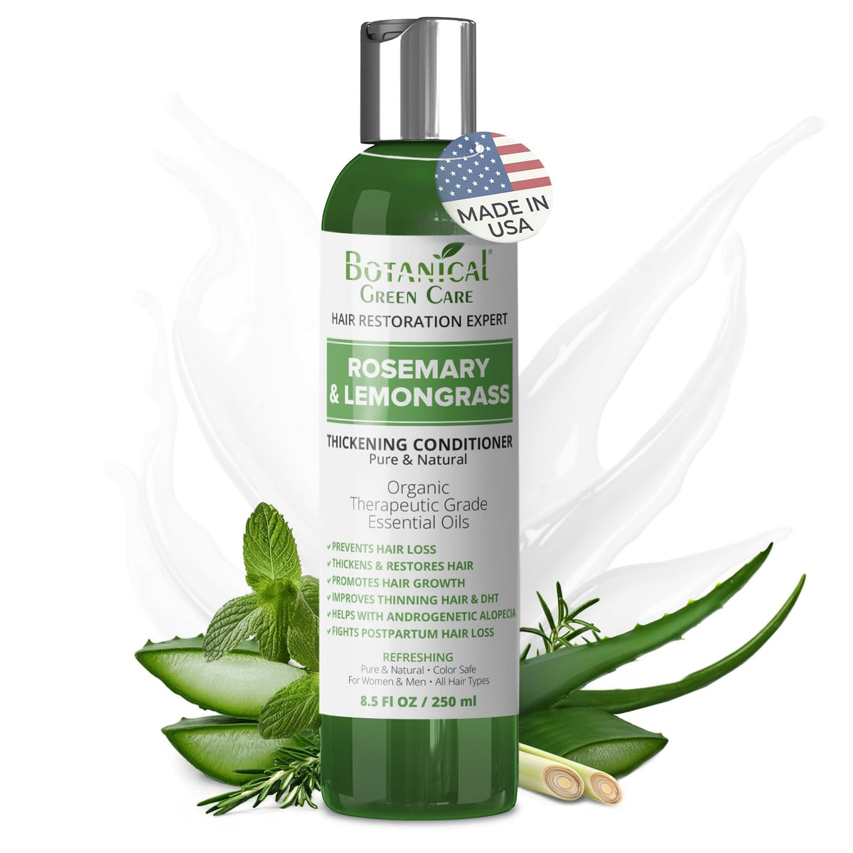 Botanical Green Care Rosemary & Lemongrass Conditioner bottle with refreshing scent for hair care