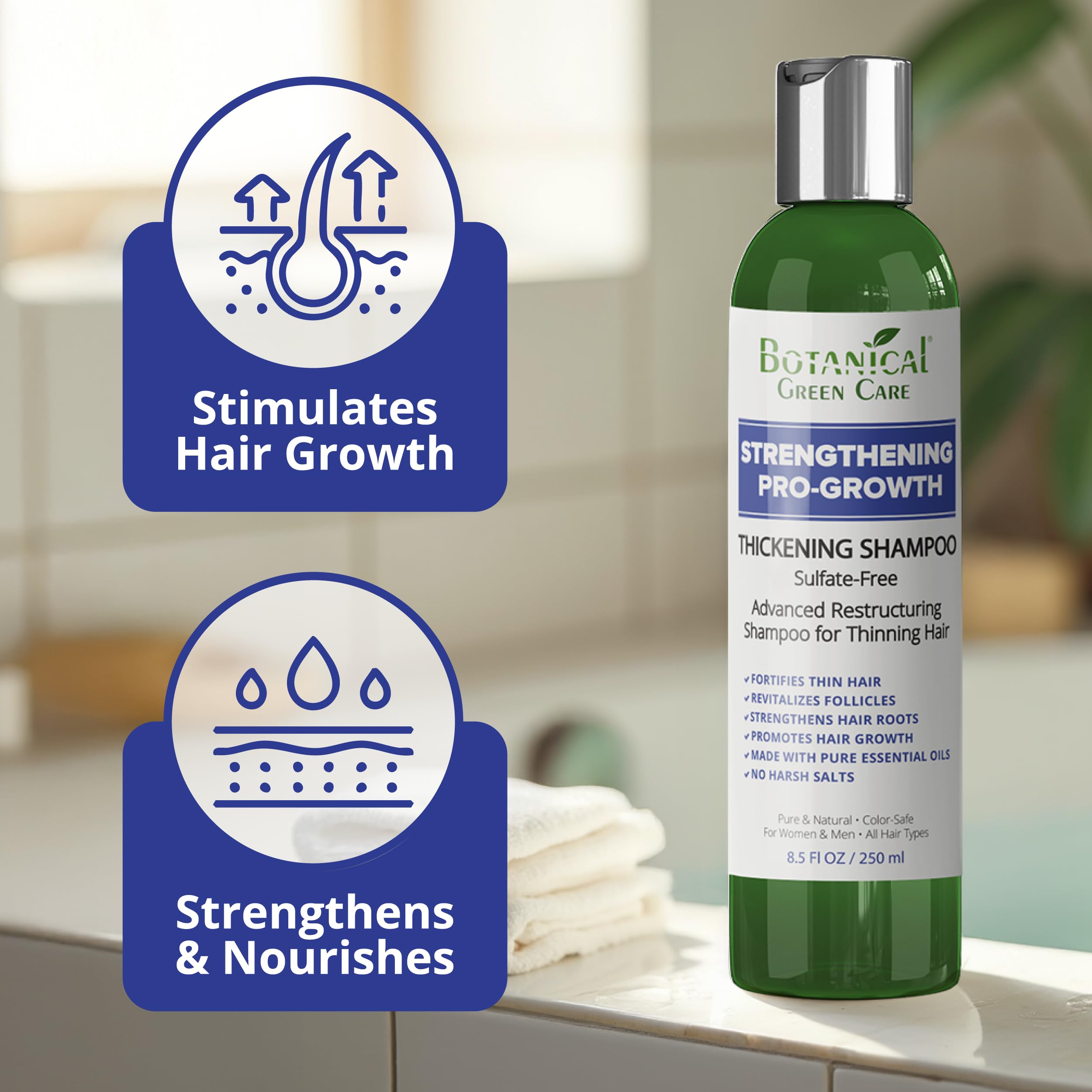 Botanical Green Care packaging highlights advanced botanical power for stronger-looking hair.