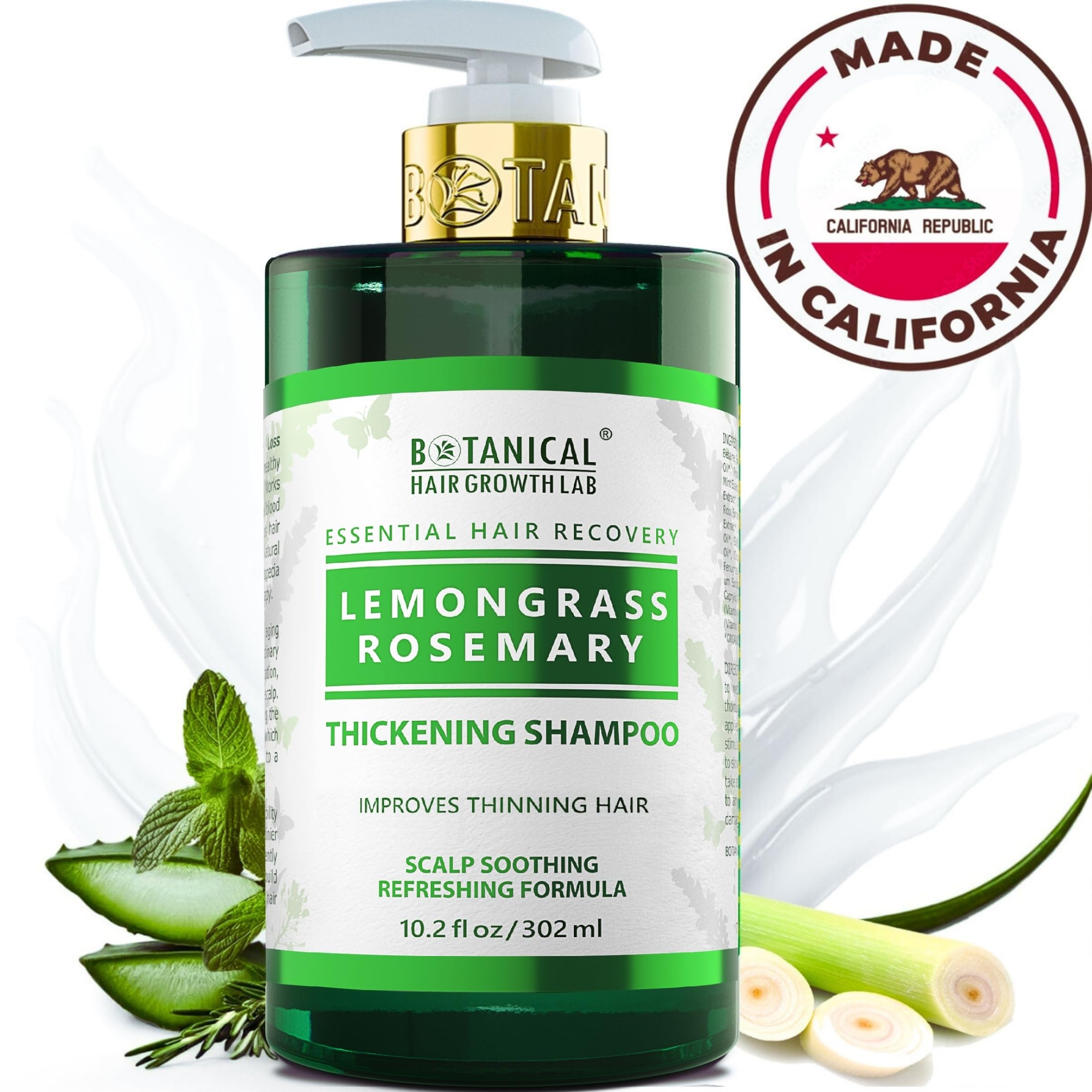 Botanical Hair Growth Lab bottle with steam conveying a refreshing wash for the scalp