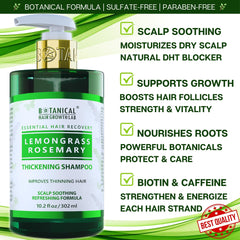Botanical Hair Growth Lab rosemary shampoo with rosemary sprigs signaling natural scalp nourishment