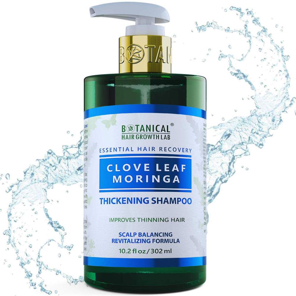 Hands massaging scalp with BOTANICAL HAIR GROWTH LAB in shower.