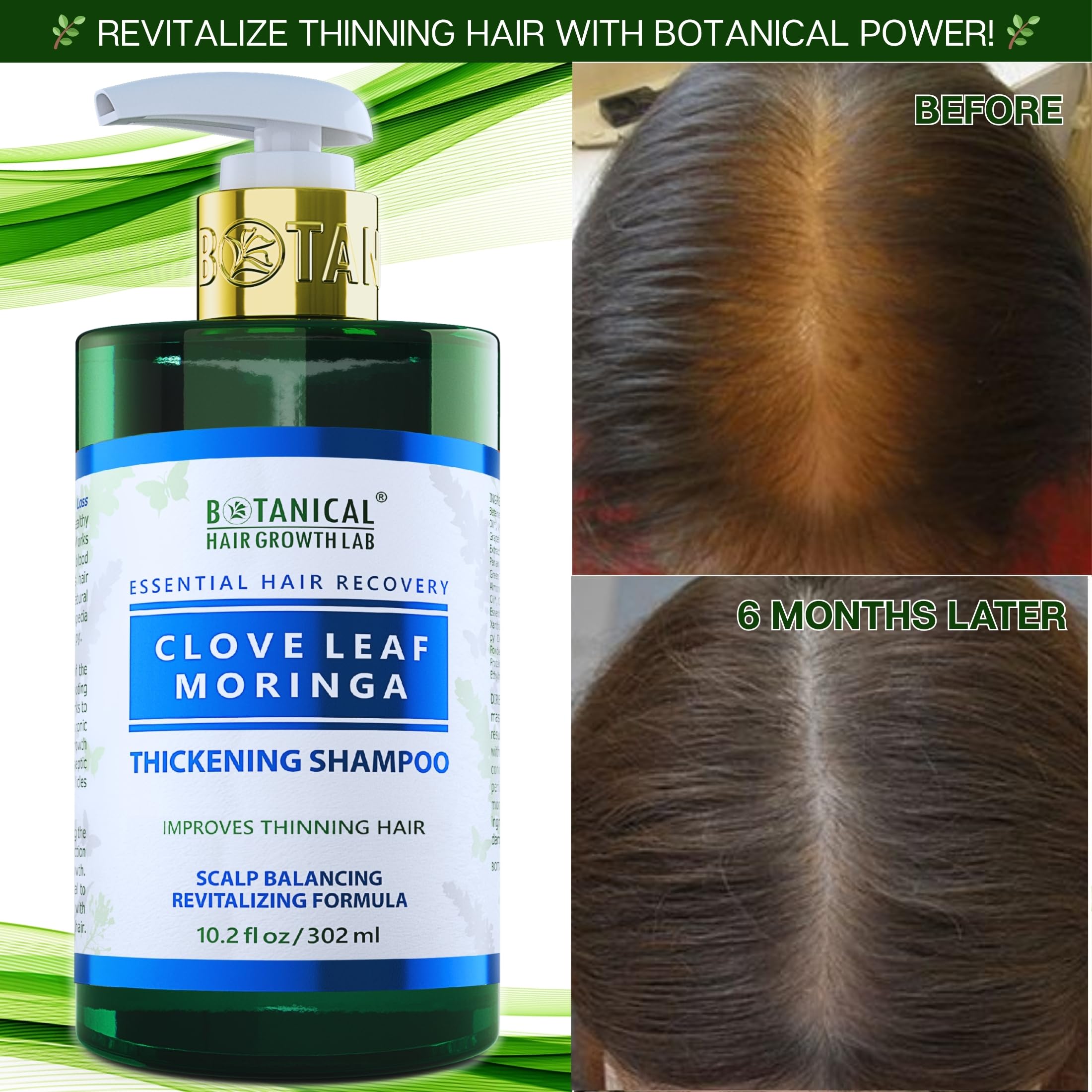 BOTANICAL HAIR GROWTH LAB shampoo dispensed into palm, rich lather.