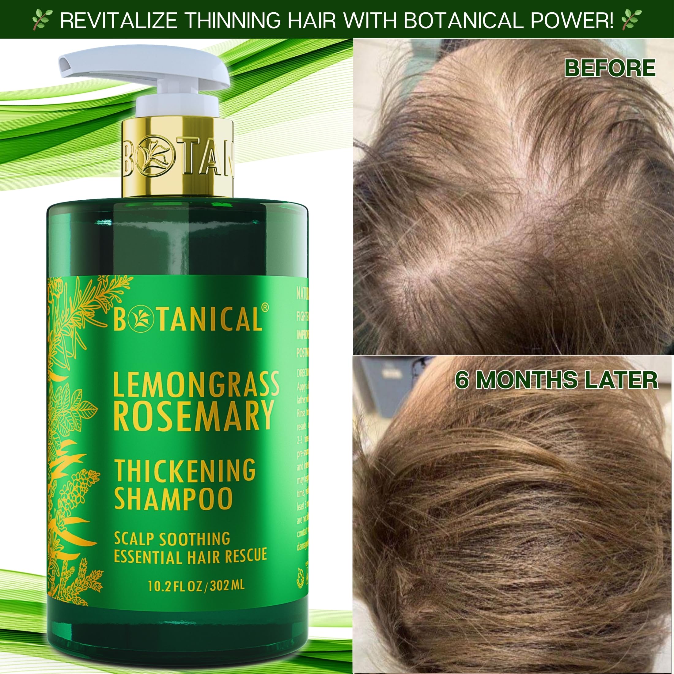 Botanical Hair Growth Lab thickening effect visual suggests fuller-looking hair.