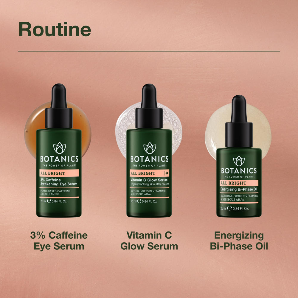 Botanics All Bright caffeine eye serum vegan cruelty-free formula supports ethical skincare.