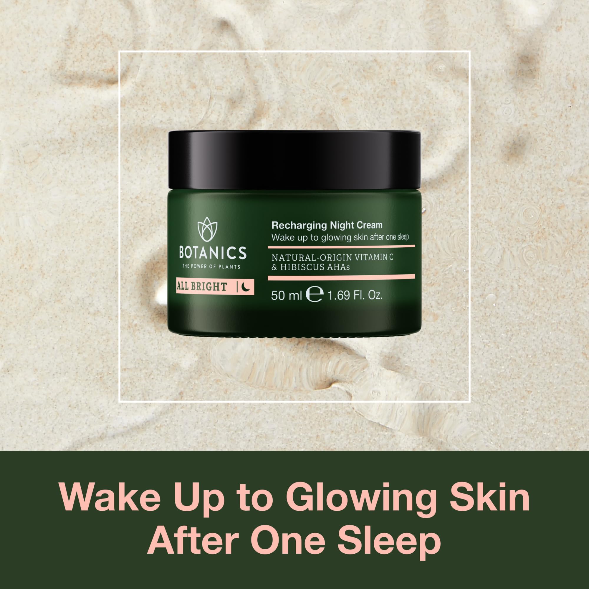 Botanics All Bright Night Cream application demonstrates even spread for a refreshed morning glow