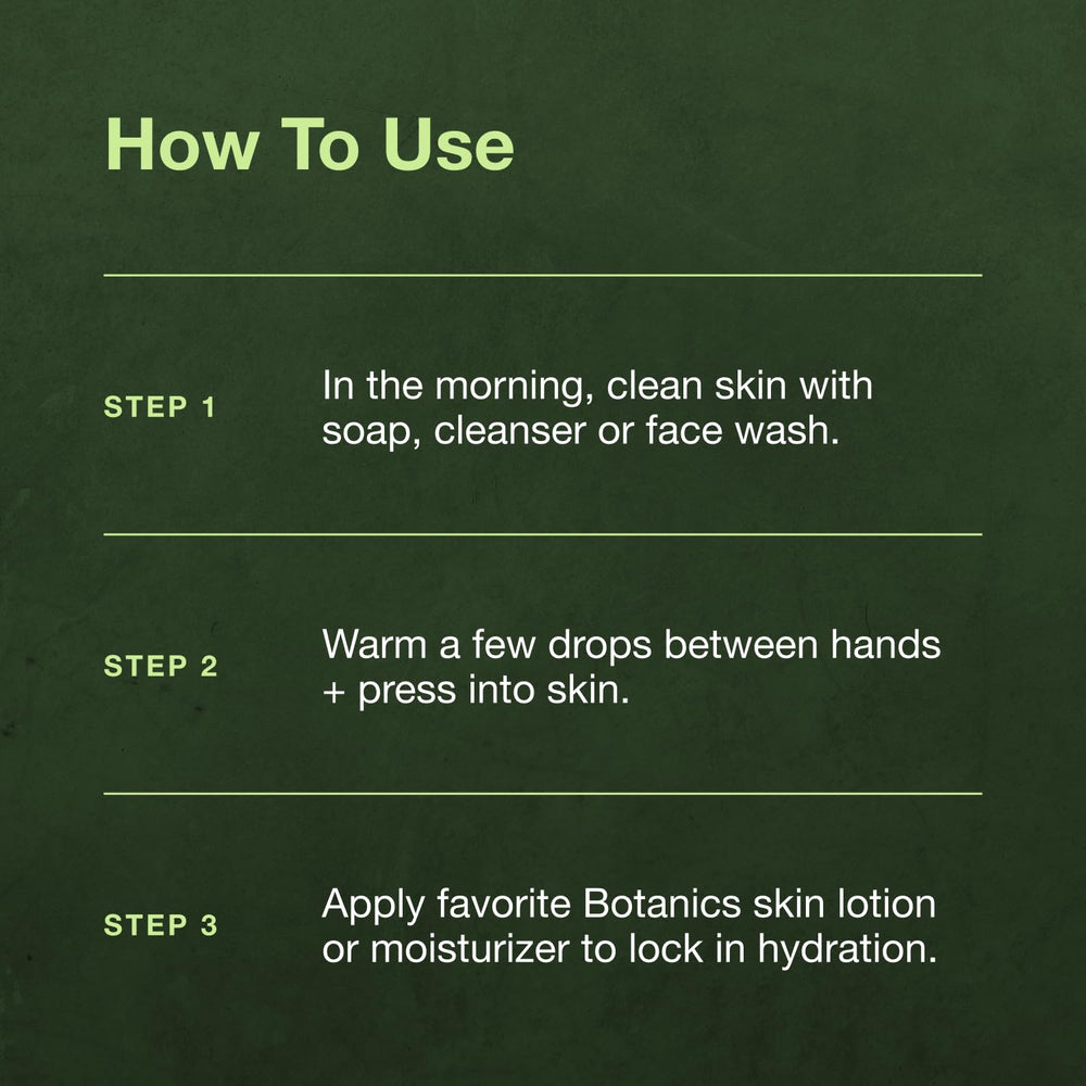 Botanics facial oil for men with a facial roller for a spa-like routine.