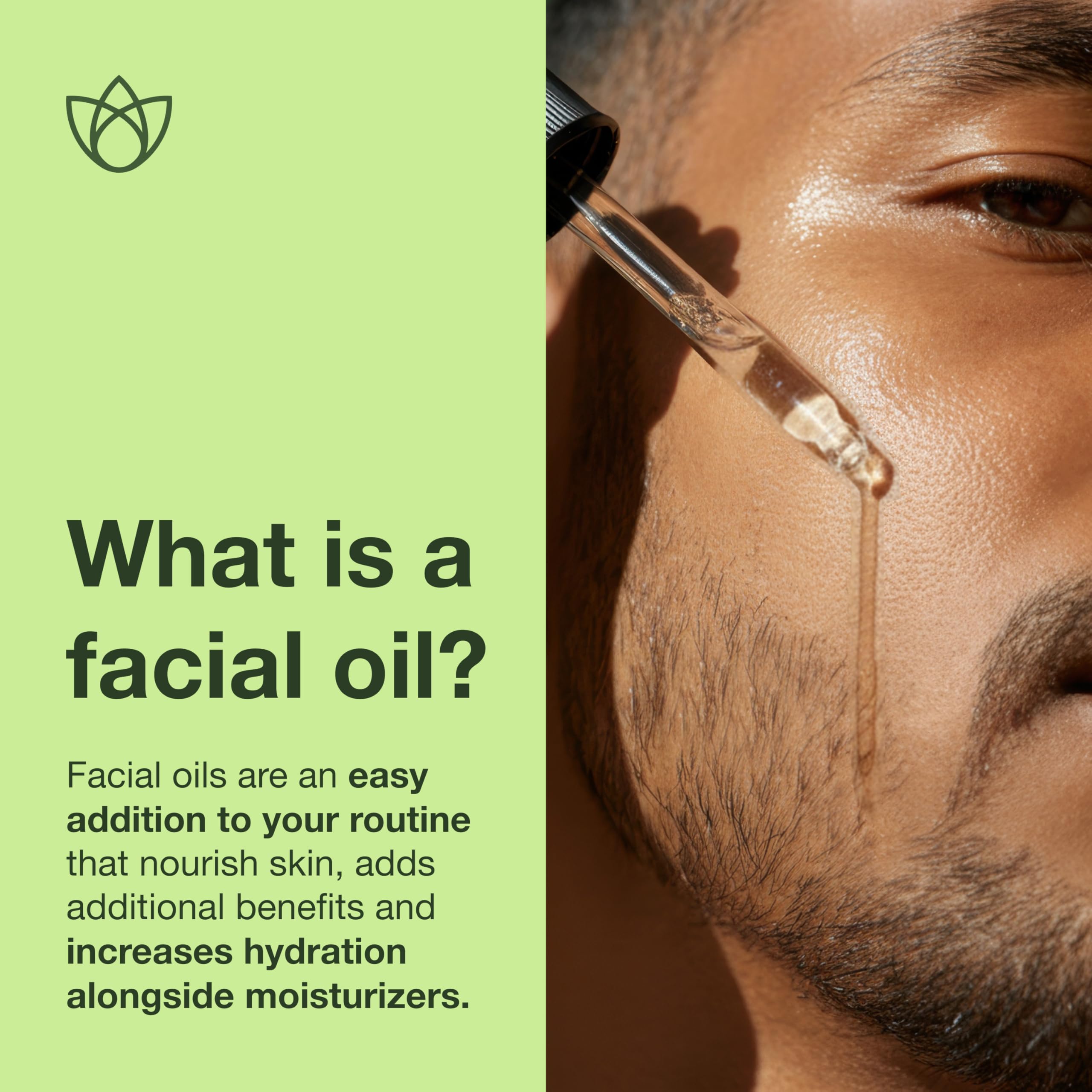 Botanics facial oil for men in hand ready for a smooth, quick application.