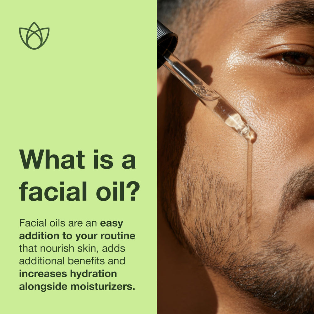 Botanics facial oil for men in hand ready for a smooth, quick application.