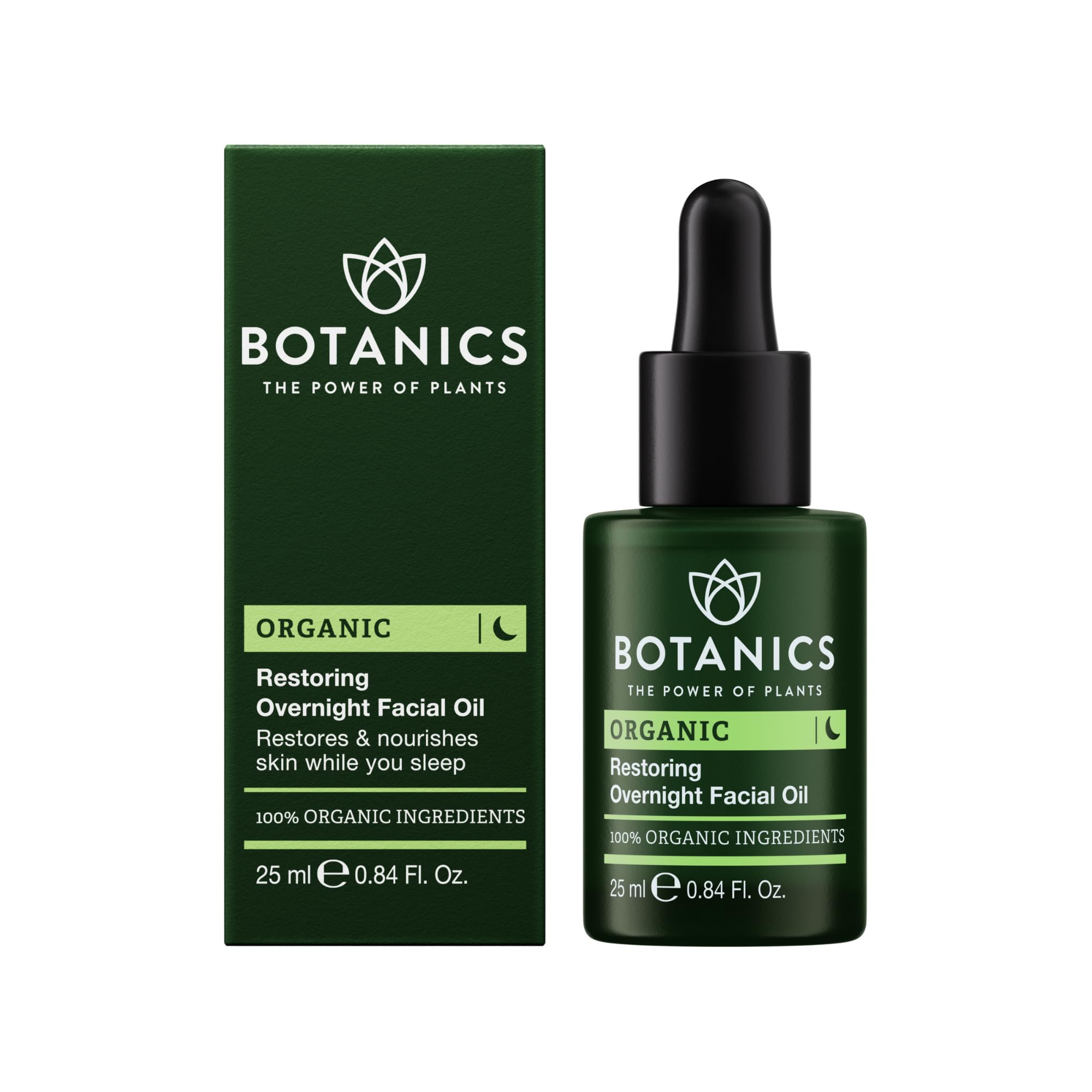 Botanics Overnight Face Oil bottle highlighting lightweight nighttime hydration