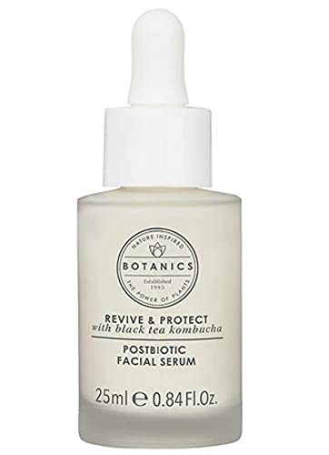 Botanics Revive & Protect serum bottle close-up showing vegan protection for skin.