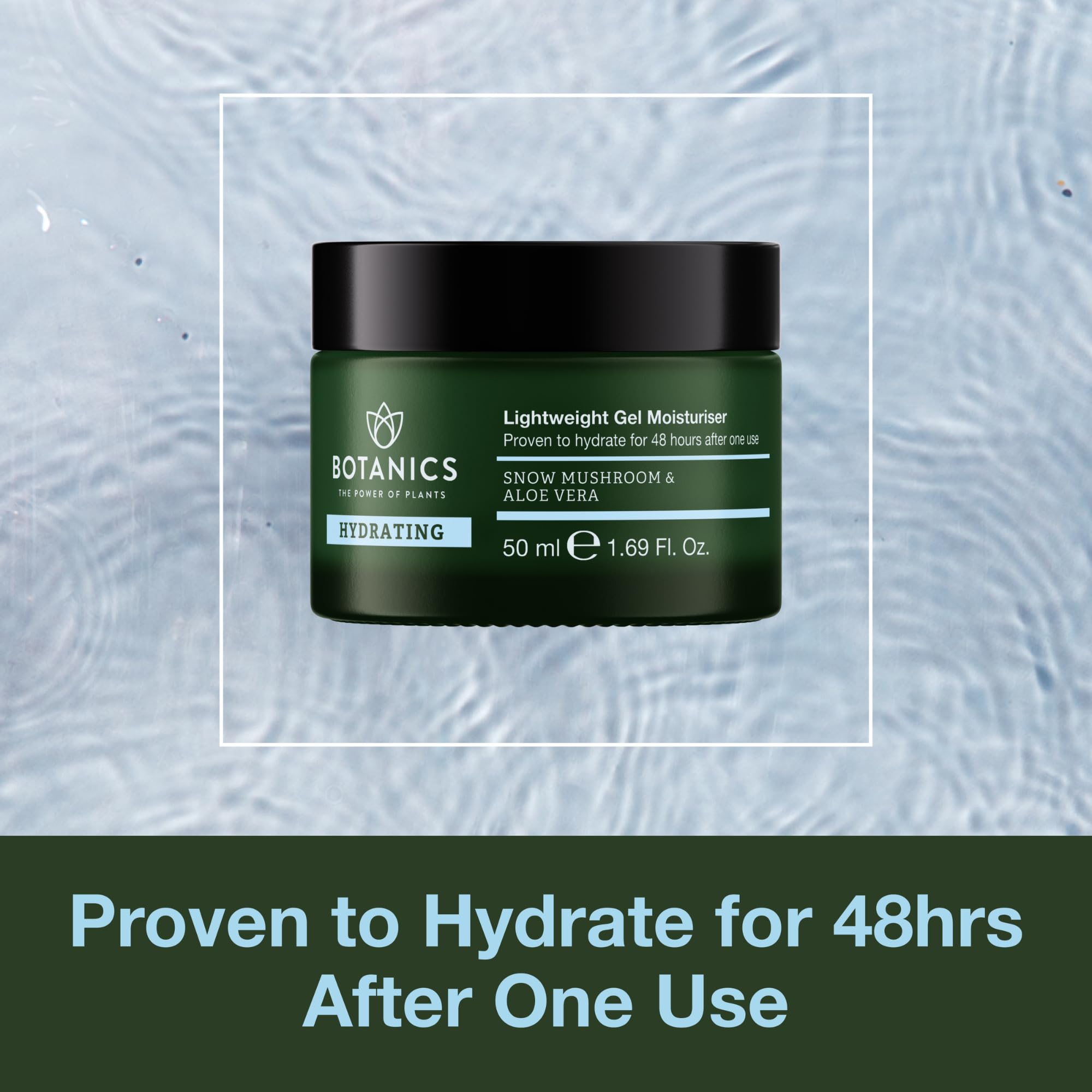 Snow mushroom hydration boost in Botanics formula.