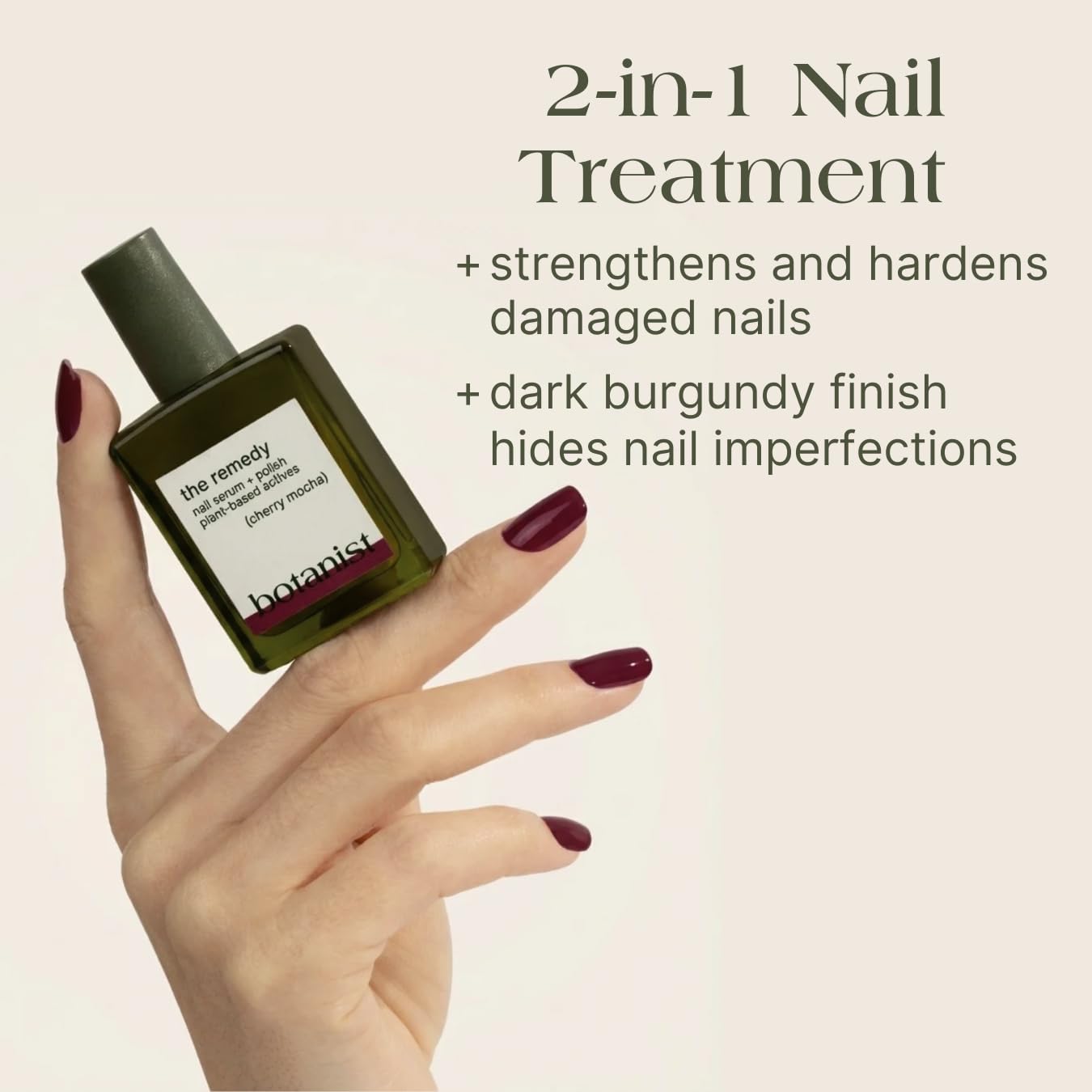 Botanist Nails The Remedy brush application demonstrates smooth, even coverage on damaged nails.