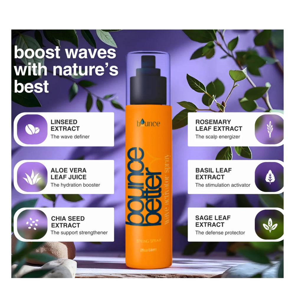 Bounce Style Bounce Better Wave Activator leave-in-application demonstrates easy styling and added volume