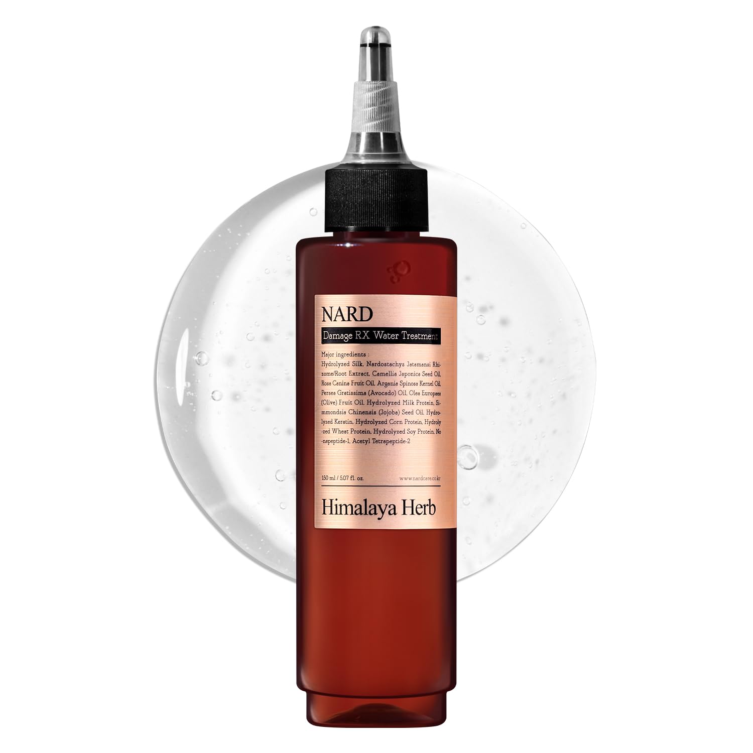 Bouquet Garni NARD RX Water Conditioner bottle close-up showing nourishing oils.