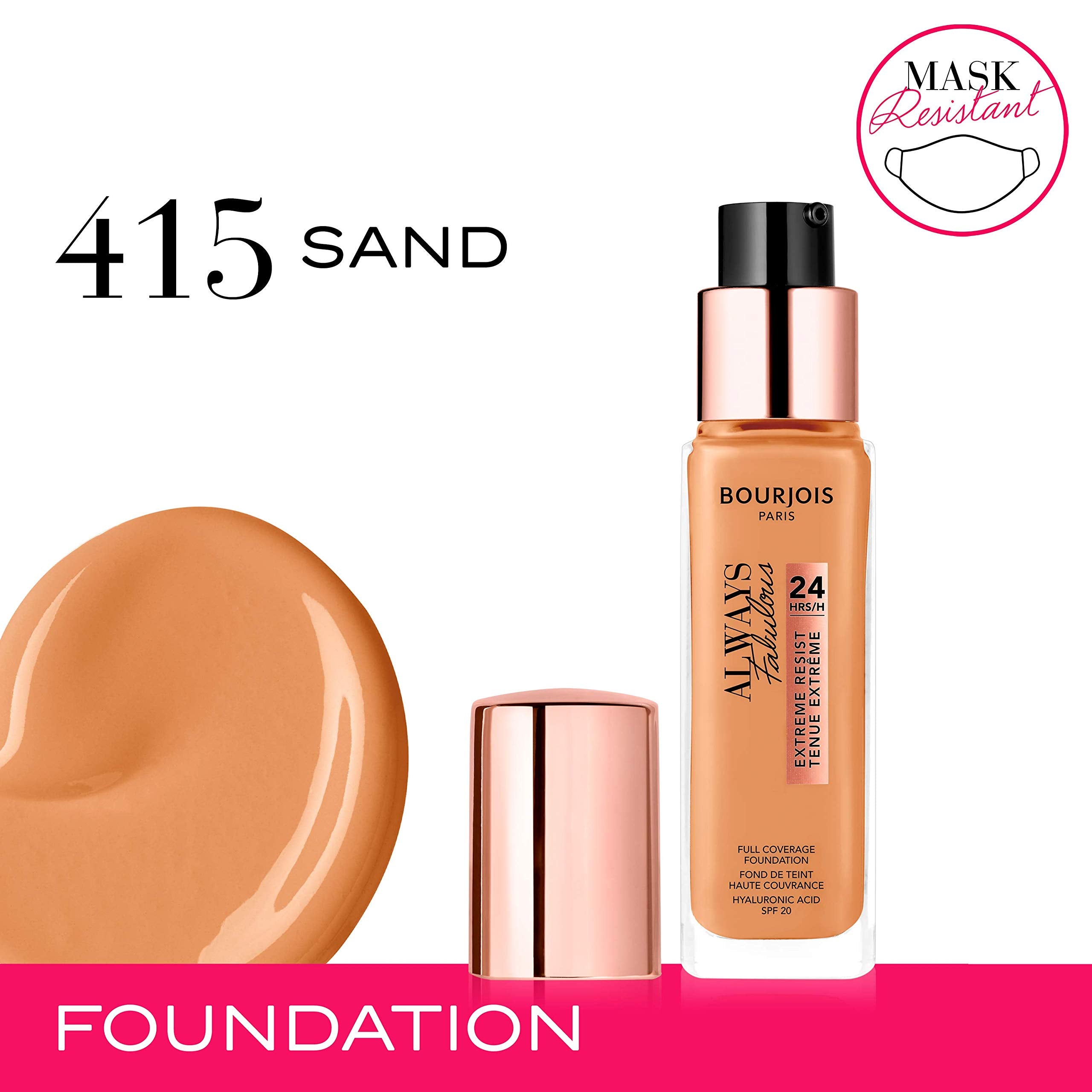 Bourjois Always Fabulous 24H foundation swatches on skin demonstrating full coverage.