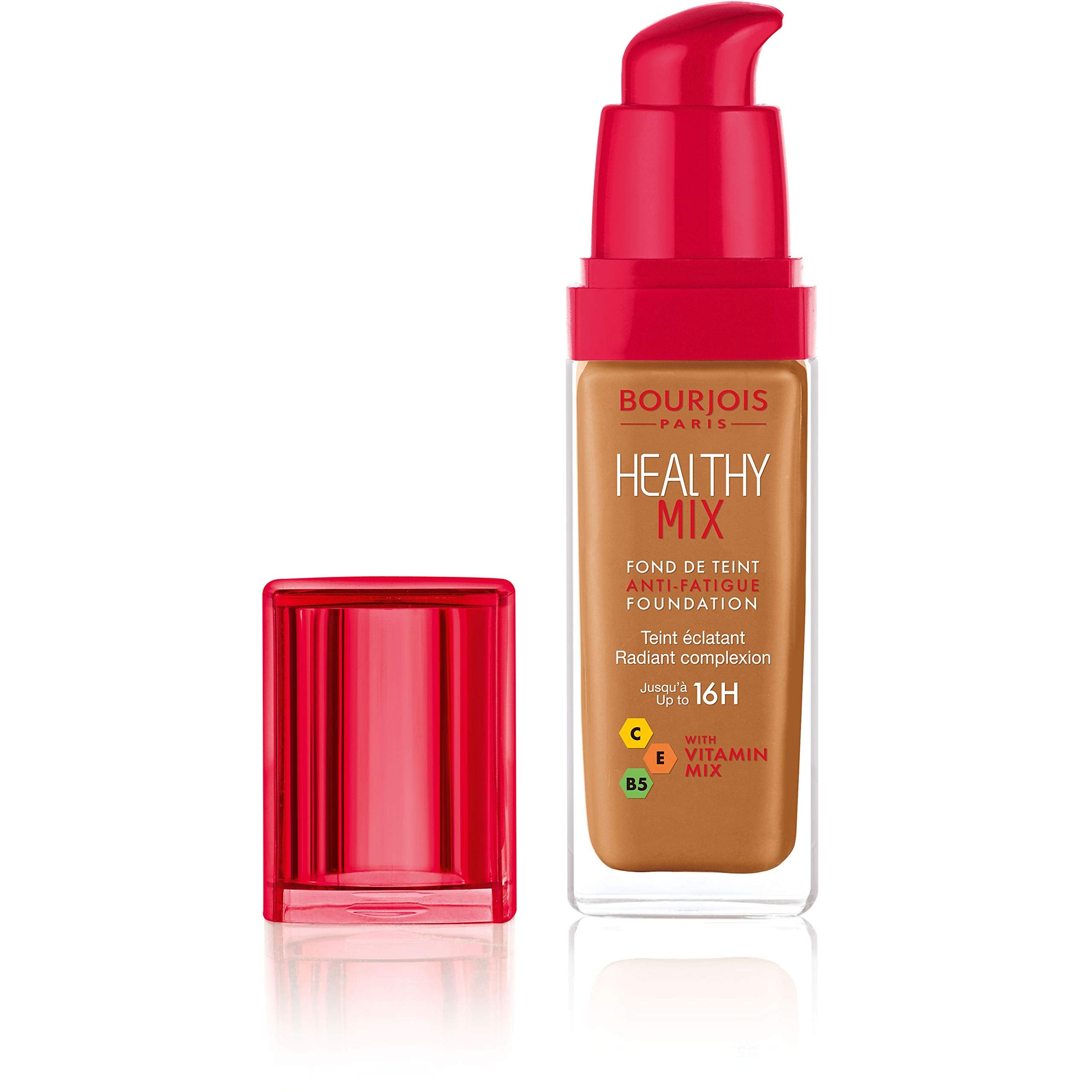 Bourjois Healthy Mix Amber bottle highlights the anti-fatigue formula for a rested look.